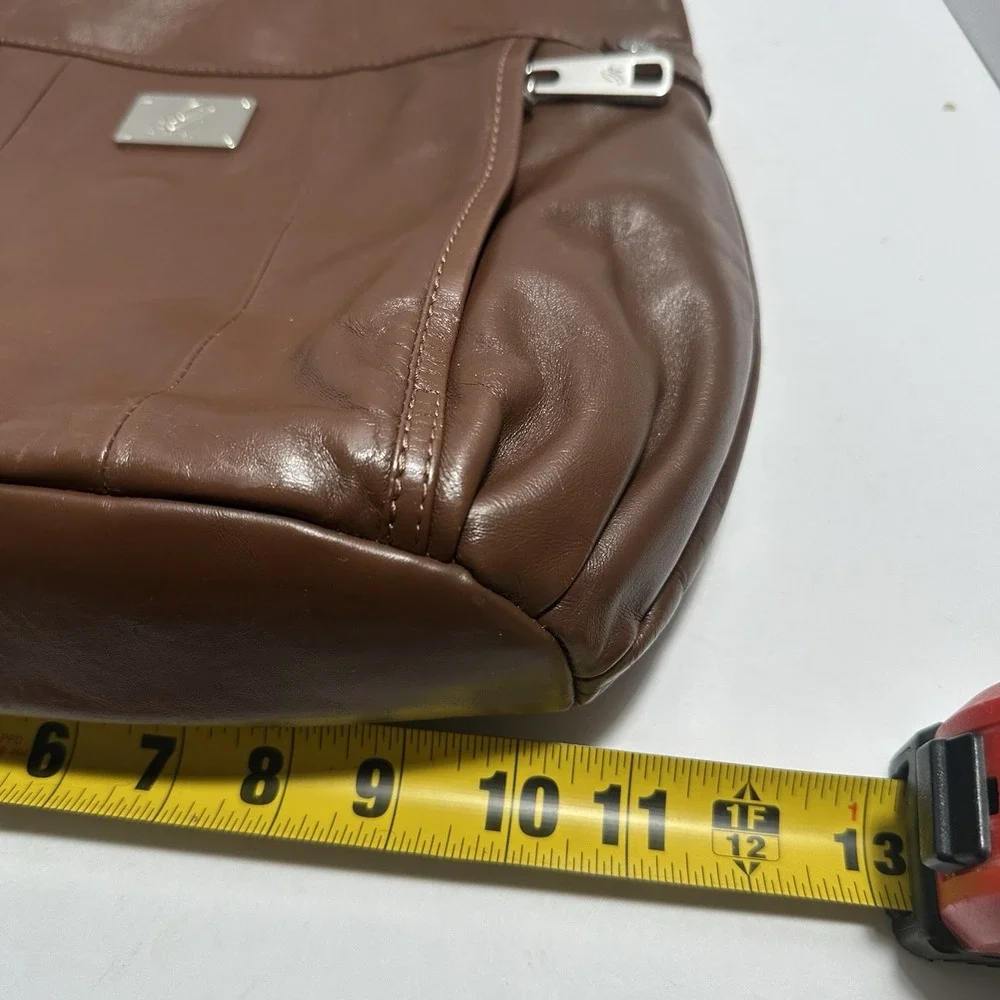 Grace Adele Leather Shoulder Hobo Bag‎ Brown Medium Size Silver Hardware